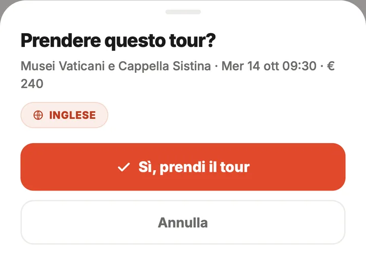Il foglio Prendere questo tour? con il tasto Sì, prendi il tour