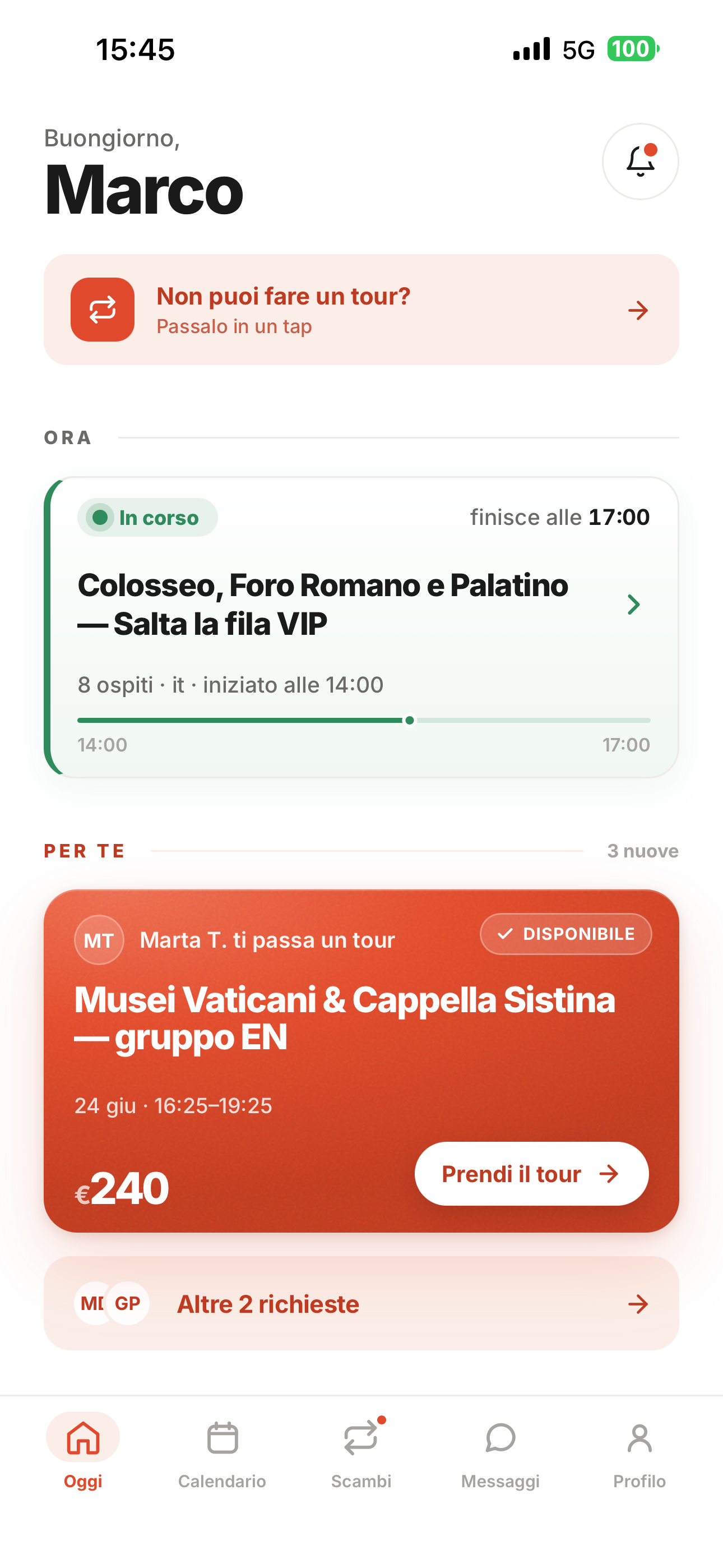 AskTour — schermata Oggi